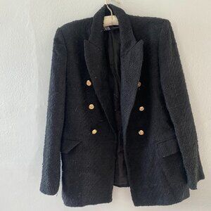 Zara | Boucle Blazer with Gold Details (Black)